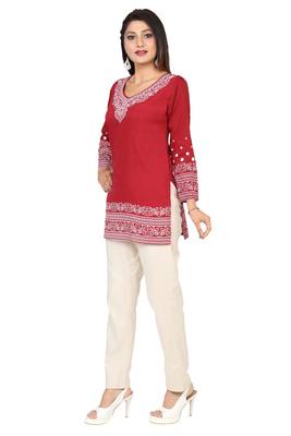 Maroon printed crepe short-kurtis 3