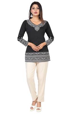 Black printed crepe short-kurtis 1