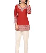 Orange printed crepe short-kurtis