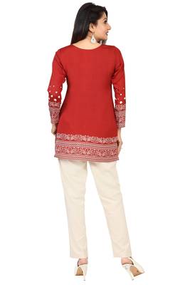Orange printed crepe short-kurtis 2