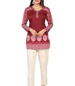 Maroon printed crepe short-kurtis