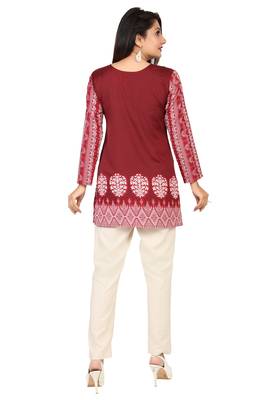 Maroon printed crepe short-kurtis 2