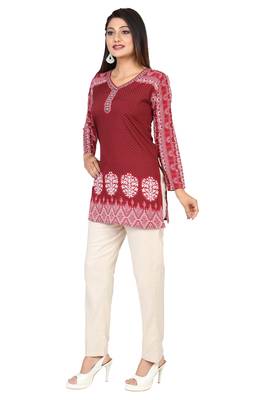 Maroon printed crepe short-kurtis 3
