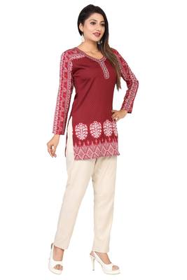 Maroon printed crepe short-kurtis 4