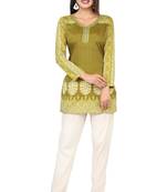 Olive printed crepe short-kurtis