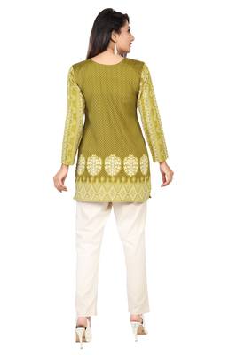 Olive printed crepe short-kurtis 2