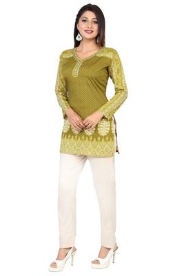 Olive printed crepe short-kurtis 3