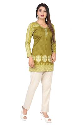 Olive printed crepe short-kurtis 4
