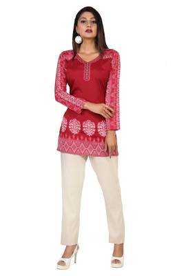 Pink printed crepe short-kurtis 1