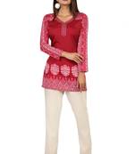 Pink printed crepe short-kurtis