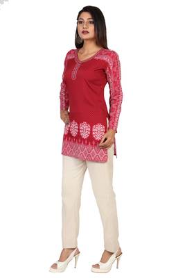 Pink printed crepe short-kurtis 3