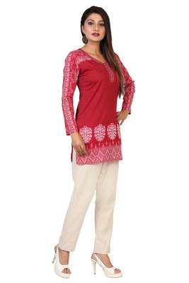Pink printed crepe short-kurtis 4