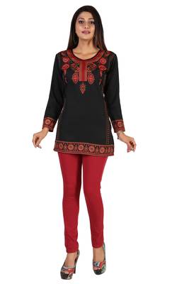 Black printed crepe short-kurtis 1