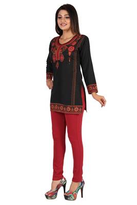 Black printed crepe short-kurtis 4