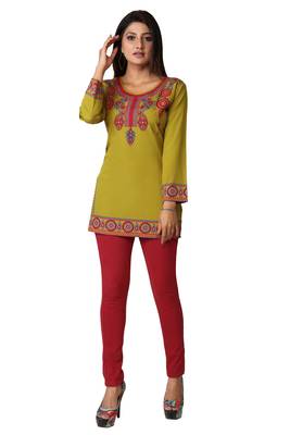 Olive printed crepe short-kurtis 1