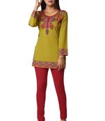 Olive printed crepe short-kurtis