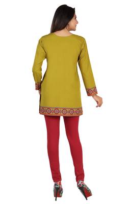 Olive printed crepe short-kurtis 2