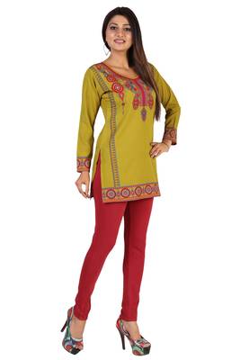 Olive printed crepe short-kurtis 3