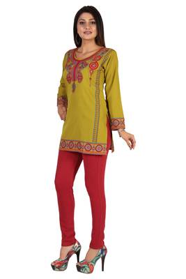 Olive printed crepe short-kurtis 4