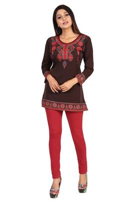 Brown printed crepe short-kurtis 1