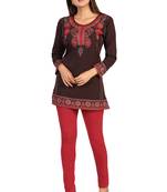 Brown printed crepe short-kurtis