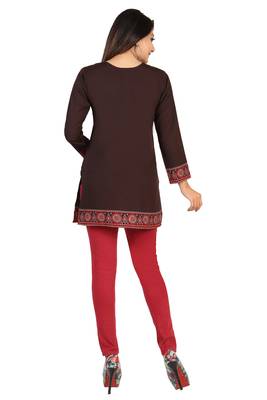 Brown printed crepe short-kurtis 2