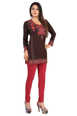 Brown printed crepe short-kurtis 3