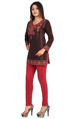 Brown printed crepe short-kurtis 4