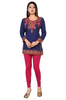 Navy-blue printed crepe short-kurtis 1