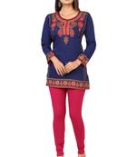 Navy-blue printed crepe short-kurtis