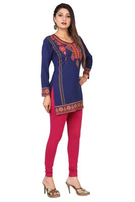 Navy-blue printed crepe short-kurtis 3