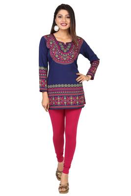 Navy-blue printed crepe short-kurtis 1