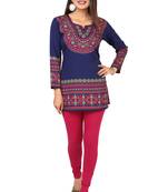 Navy-blue printed crepe short-kurtis