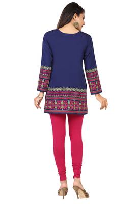 Navy-blue printed crepe short-kurtis 2