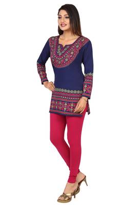 Navy-blue printed crepe short-kurtis 3