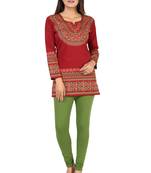 Maroon printed crepe short-kurtis