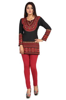 Black printed crepe short-kurtis 1