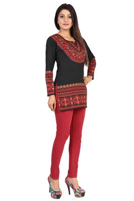 Black printed crepe short-kurtis 4