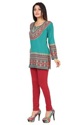 Green printed crepe short-kurtis 3