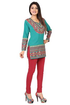 Green printed crepe short-kurtis 4