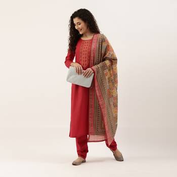 Red embroidered silk blend salwar 1