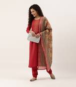 Red embroidered silk blend salwar