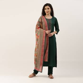 Dark-green embroidered silk blend salwar 1
