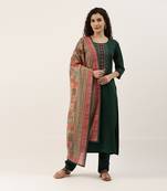 Dark-green embroidered silk blend salwar