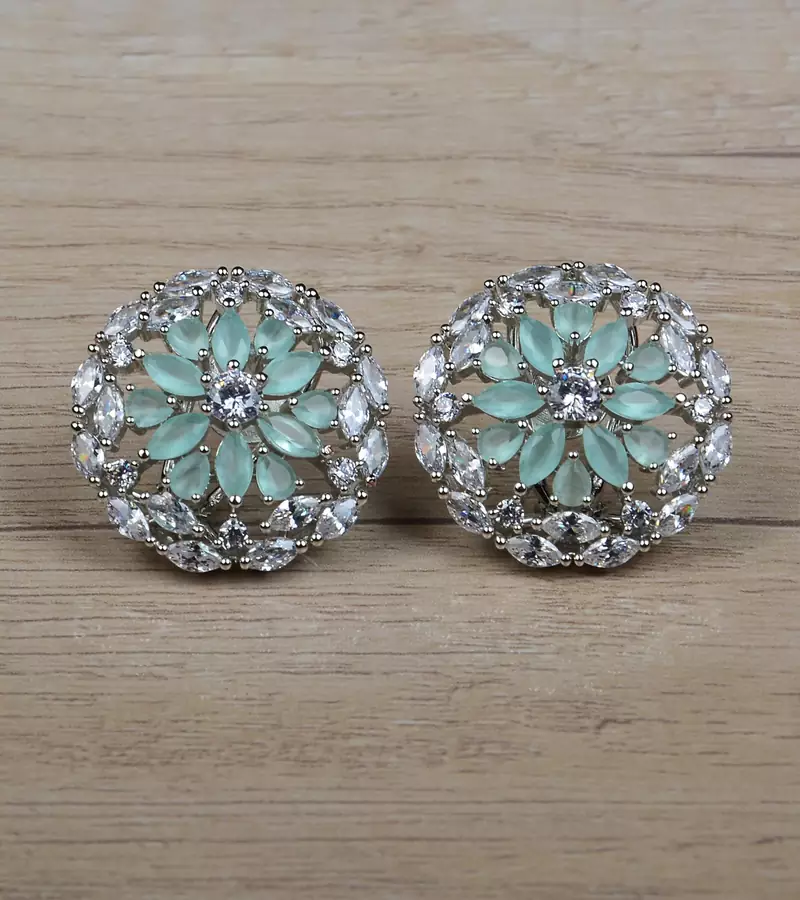 Rhodium Plated Mint Embellished American Diamond Earrings 216ED625