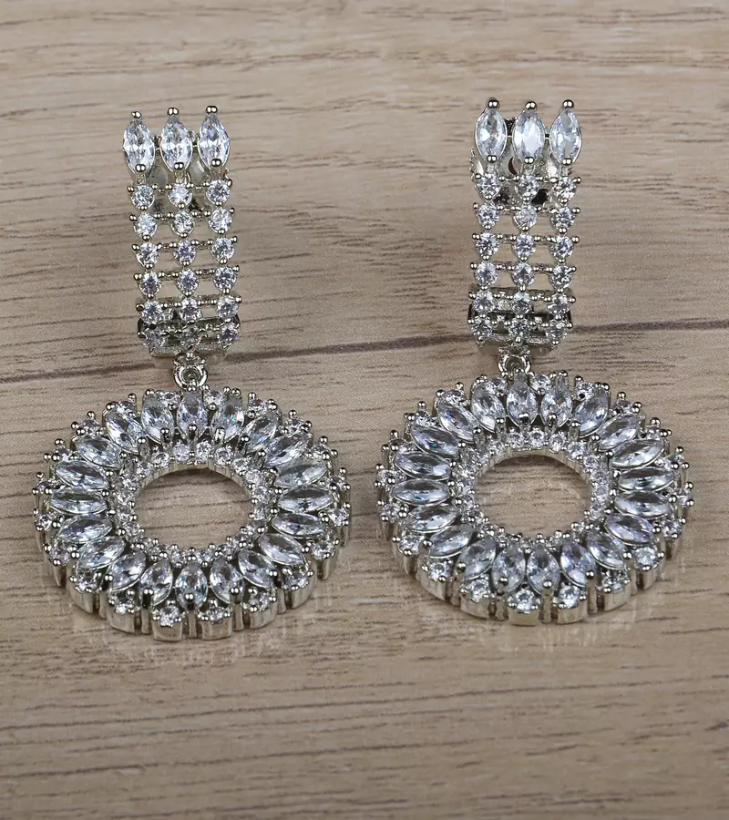 Rhodium Plated CZ Embellished American Diamond Earrings 216ED626