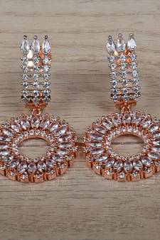 Rose Gold Plated CZ Embellished American Diamond Earrings 216ED627