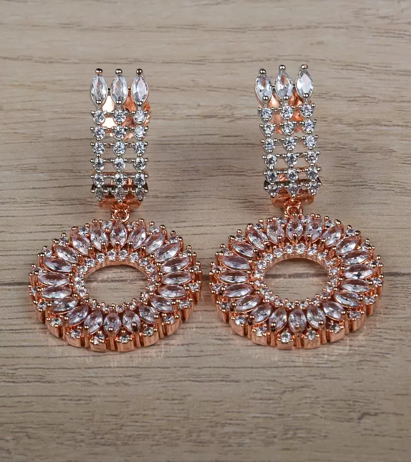 Rose Gold Plated CZ Embellished American Diamond Earrings 216ED627