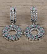 Rhodium Plated Pink and Mint Embellished American Diamond Earrings 216ED628