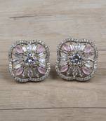 Rhodium Plated Pink Stone Embellished American Diamond Earring 216ED629